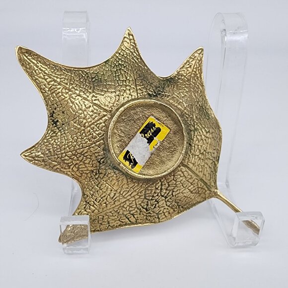 Solid Brass Leaf Trinket Ring Dish Maple Leaf Vintage 5" x 6" - Picture 3 of 5